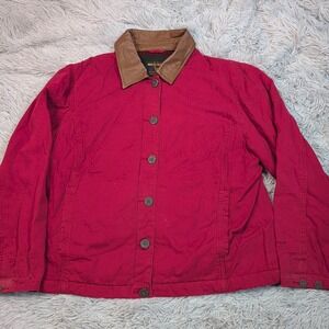 Vintage Woolrich Jacket Womens XL Red Pockets Fleece Lined Zip Up Cozy Comfort